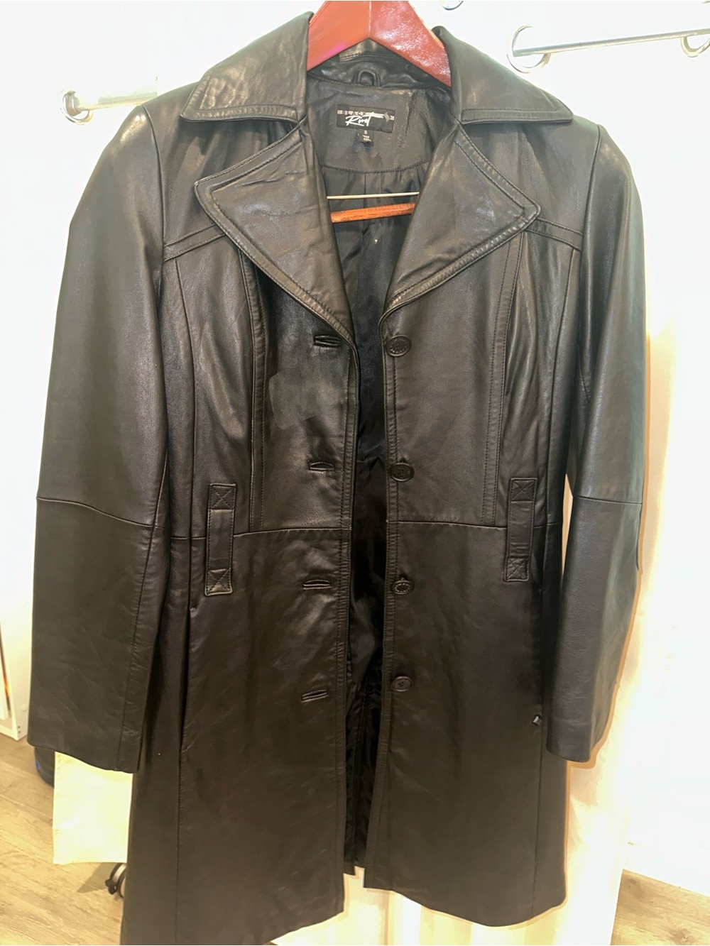 Black Rivet Classic Black Leather Mean’s Coat